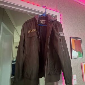 Men's Olive Military Jacket with Patches